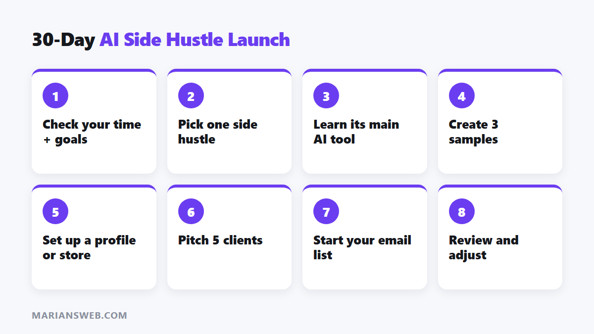 30-day AI side hustle launch plan