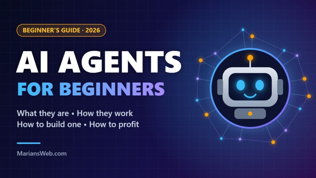 AI agents for beginners guide 2026 - friendly robot AI agent connected to a network of tools