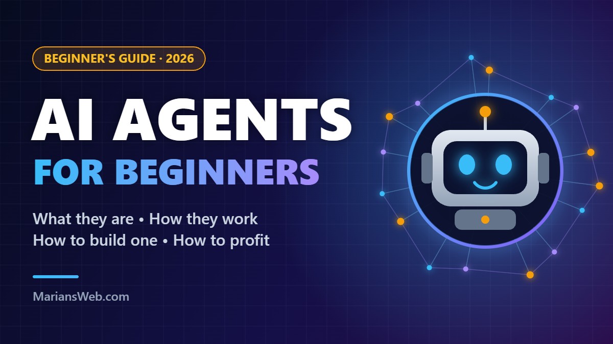 AI agents for beginners guide 2026 - friendly robot AI agent connected to a network of tools