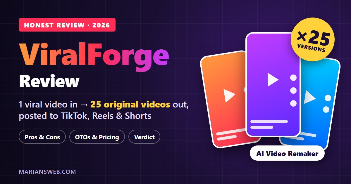 ViralForge review 2026 - AI app that turns one viral video into 25 original short videos for TikTok, Reels and Shorts